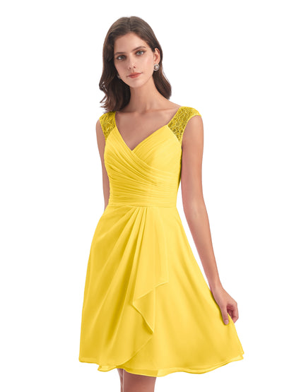 Zendaya Knee Length V-neck Chiffon Bridesmaid Dresses