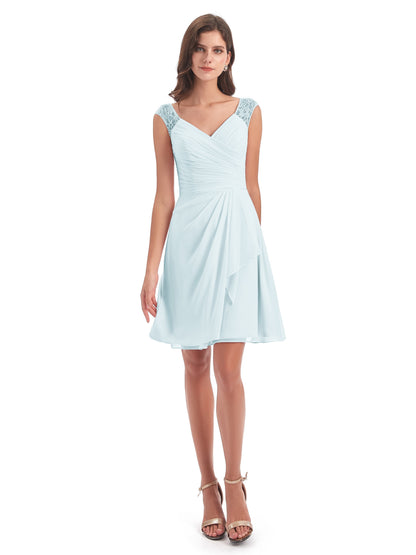 Zendaya Knee Length V-neck Chiffon Bridesmaid Dresses