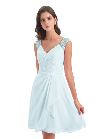 Zendaya Knee Length V-neck Chiffon Bridesmaid Dresses