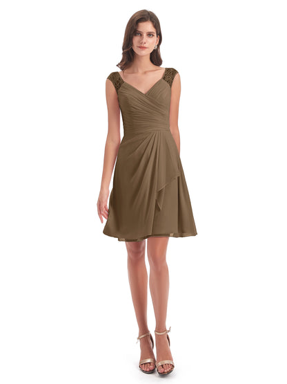 Zendaya Knee Length V-neck Chiffon Bridesmaid Dresses