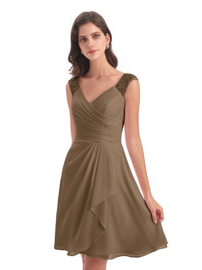 Zendaya Knee Length V-neck Chiffon Bridesmaid Dresses