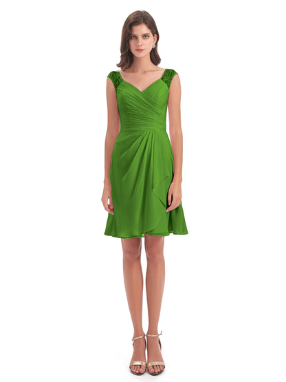 Zendaya Knee Length V-neck Chiffon Bridesmaid Dresses