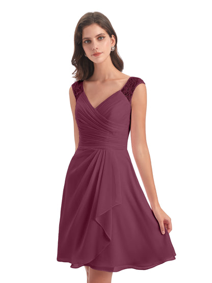 Zendaya Knee Length V-neck Chiffon Bridesmaid Dresses