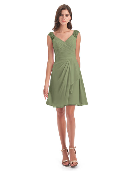 Zendaya Knee Length V-neck Chiffon Bridesmaid Dresses