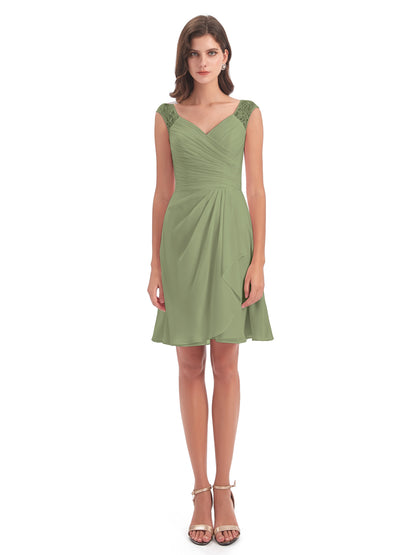 Zendaya Knee Length V-neck Chiffon Bridesmaid Dresses