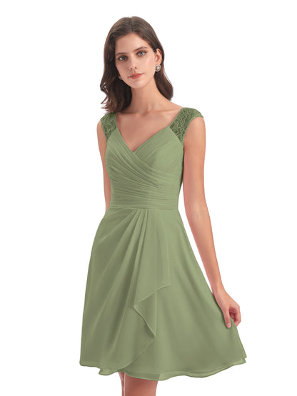 Zendaya Knee Length V-neck Chiffon Bridesmaid Dresses