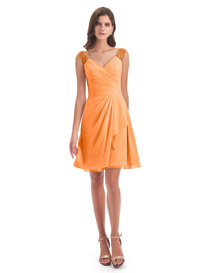 Zendaya Knee Length V-neck Chiffon Bridesmaid Dresses
