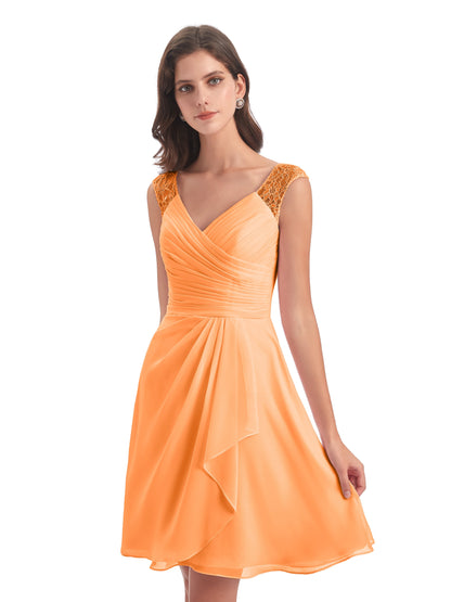 Zendaya Knee Length V-neck Chiffon Bridesmaid Dresses