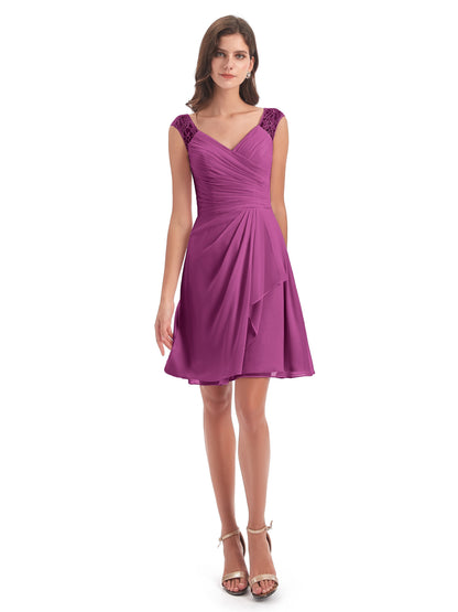 Zendaya Knee Length V-neck Chiffon Bridesmaid Dresses