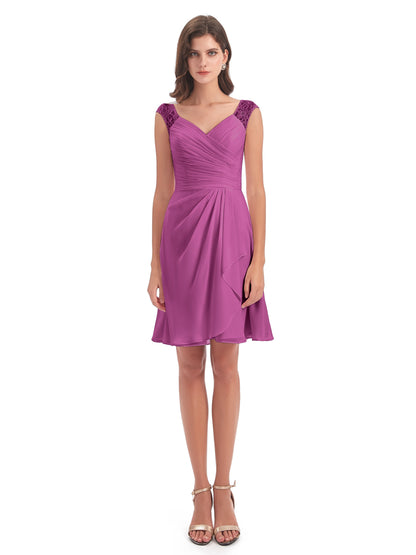 Zendaya Knee Length V-neck Chiffon Bridesmaid Dresses