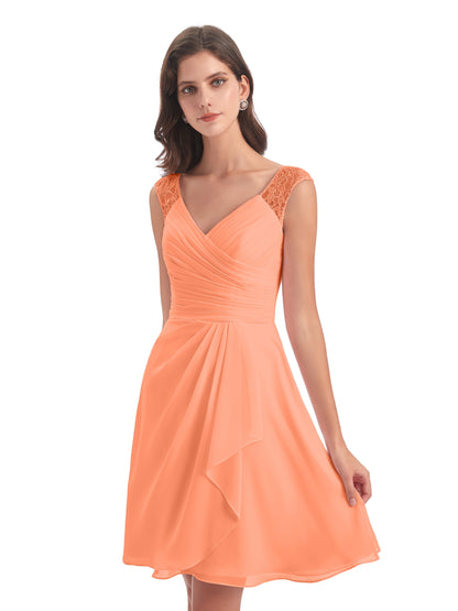 Zendaya Knee Length V-neck Chiffon Bridesmaid Dresses
