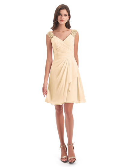 Zendaya Knee Length V-neck Chiffon Bridesmaid Dresses