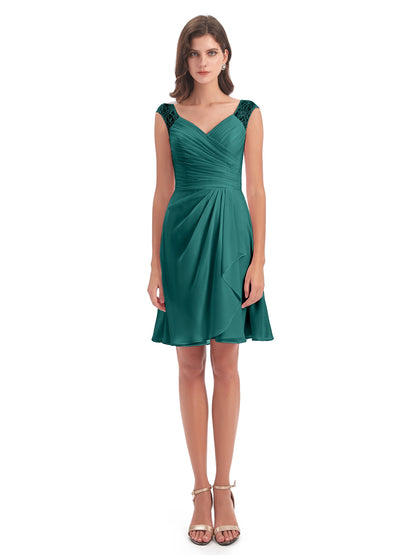 Zendaya Knee Length V-neck Chiffon Bridesmaid Dresses