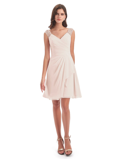 Zendaya Knee Length V-neck Chiffon Bridesmaid Dresses