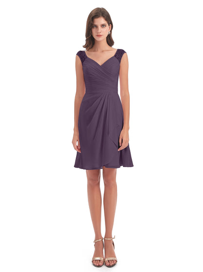 Zendaya Knee Length V-neck Chiffon Bridesmaid Dresses