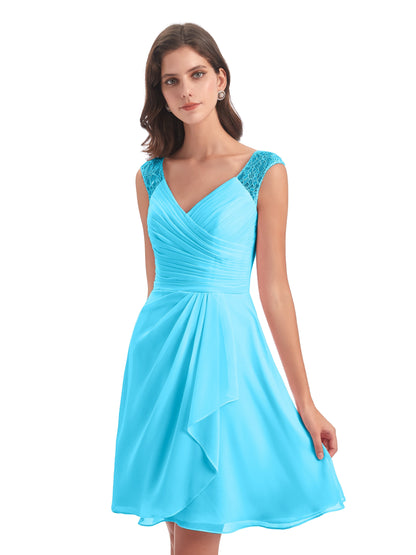Zendaya Knee Length V-neck Chiffon Bridesmaid Dresses
