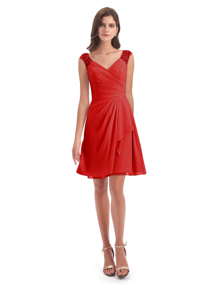 Zendaya Knee Length V-neck Chiffon Bridesmaid Dresses