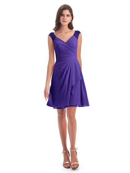Zendaya Knee Length V-neck Chiffon Bridesmaid Dresses