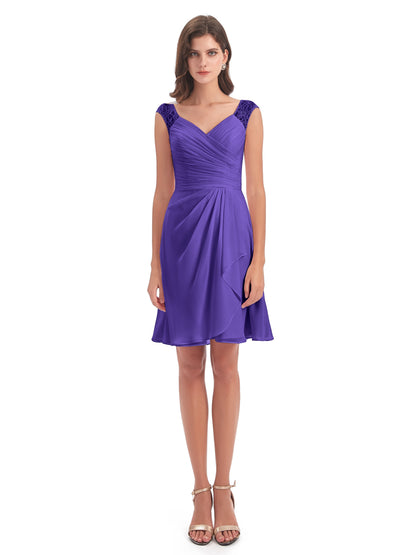 Zendaya Knee Length V-neck Chiffon Bridesmaid Dresses