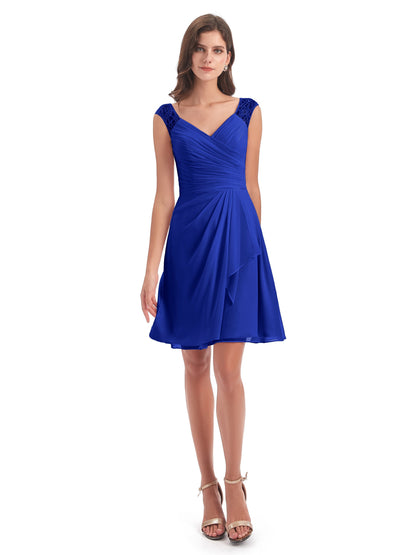 Zendaya Knee Length V-neck Chiffon Bridesmaid Dresses