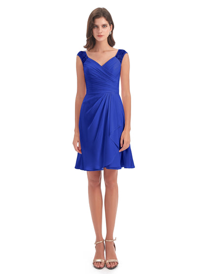 Zendaya Knee Length V-neck Chiffon Bridesmaid Dresses