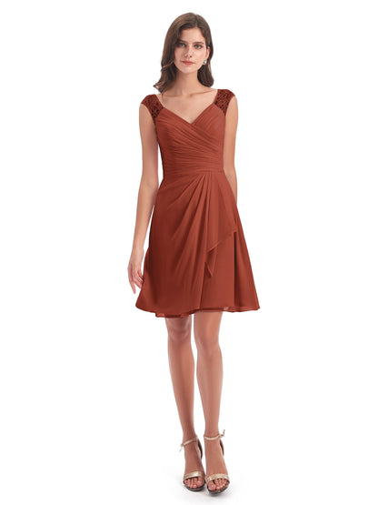 Zendaya Knee Length V-neck Chiffon Bridesmaid Dresses