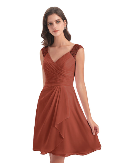 Zendaya Knee Length V-neck Chiffon Bridesmaid Dresses