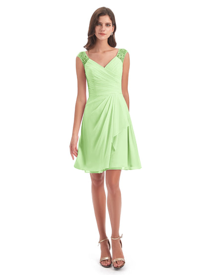 Zendaya Knee Length V-neck Chiffon Bridesmaid Dresses