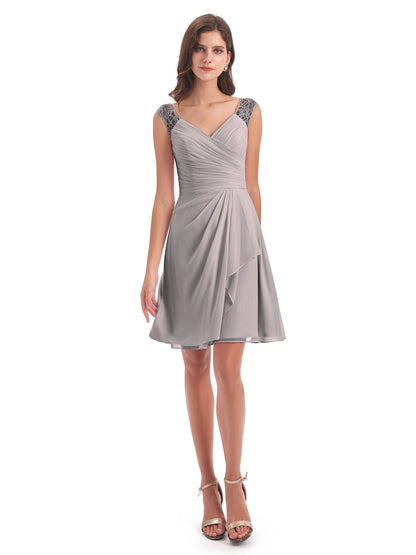 Zendaya Knee Length V-neck Chiffon Bridesmaid Dresses