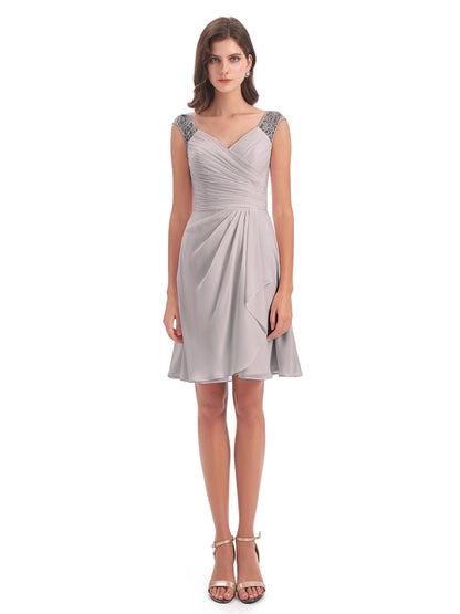 Zendaya Knee Length V-neck Chiffon Bridesmaid Dresses