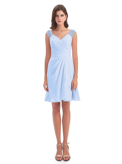 Zendaya Knee Length V-neck Chiffon Bridesmaid Dresses