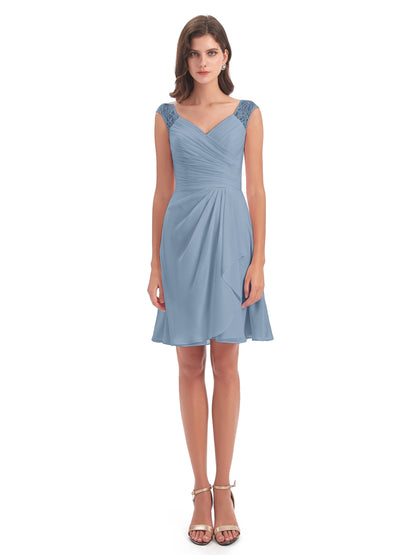Zendaya Knee Length V-neck Chiffon Bridesmaid Dresses