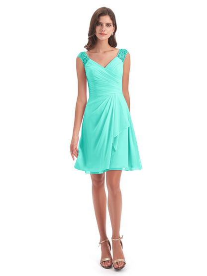 Zendaya Knee Length V-neck Chiffon Bridesmaid Dresses