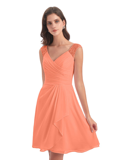 Zendaya Knee Length V-neck Chiffon Bridesmaid Dresses
