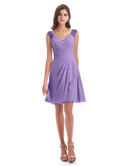 Zendaya Knee Length V-neck Chiffon Bridesmaid Dresses