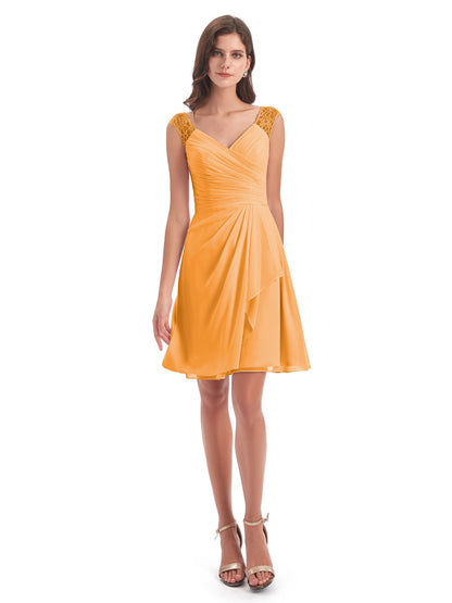Zendaya Knee Length V-neck Chiffon Bridesmaid Dresses