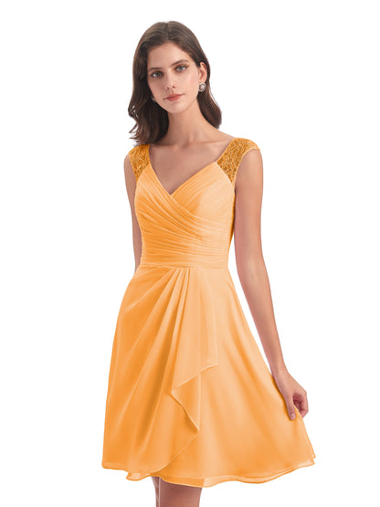 Zendaya Knee Length V-neck Chiffon Bridesmaid Dresses