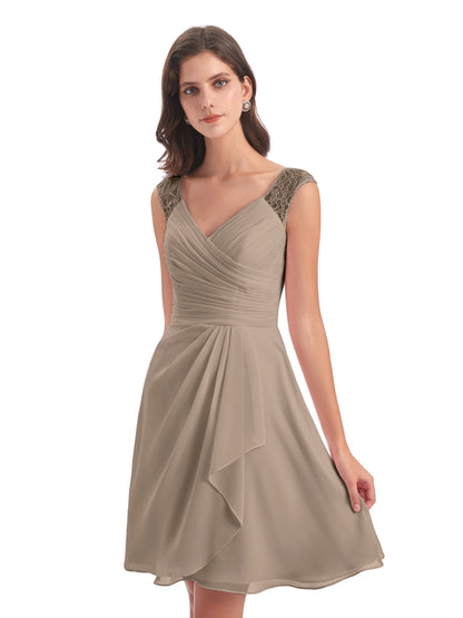 Zendaya Knee Length V-neck Chiffon Bridesmaid Dresses