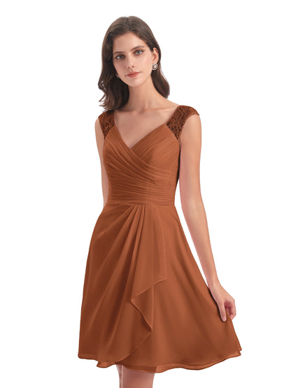 Zendaya Knee Length V-neck Chiffon Bridesmaid Dresses