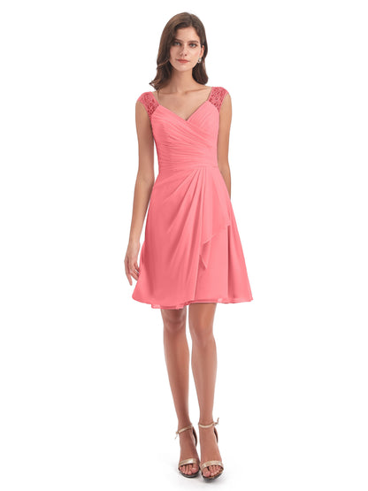 Zendaya Knee Length V-neck Chiffon Bridesmaid Dresses