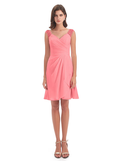 Zendaya Knee Length V-neck Chiffon Bridesmaid Dresses