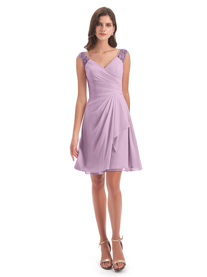 Zendaya Knee Length V-neck Chiffon Bridesmaid Dresses