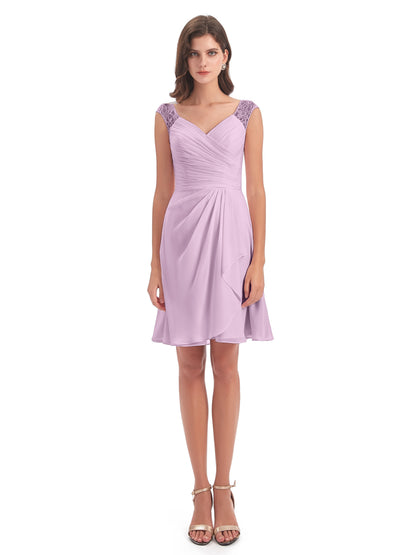 Zendaya Knee Length V-neck Chiffon Bridesmaid Dresses