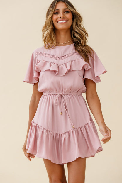 Forever Free Angel Sleeve Drawstring Waist Dress Blush