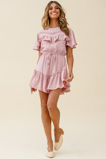 Forever Free Angel Sleeve Drawstring Waist Dress Blush