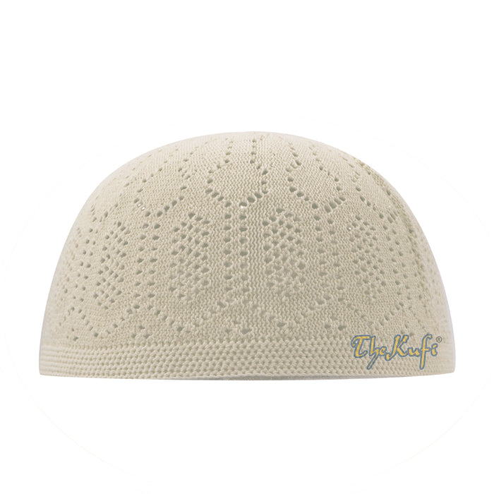 Cream Cotton Machine Knit Open-Work Turkish Kufi