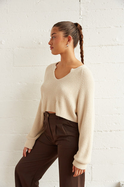 Sky Crop Knit Sweater in Cream