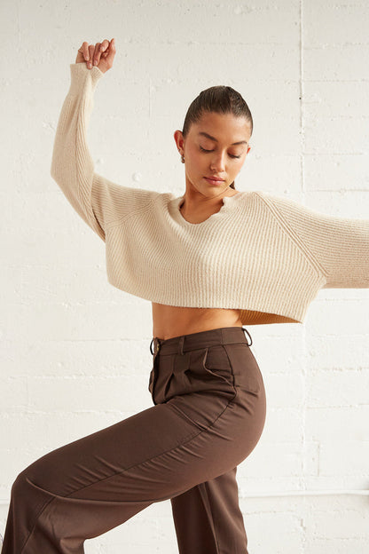 Sky Crop Knit Sweater in Cream