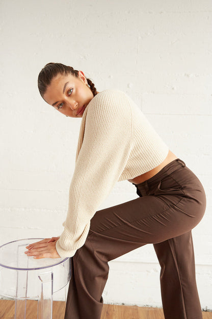 Sky Crop Knit Sweater in Cream