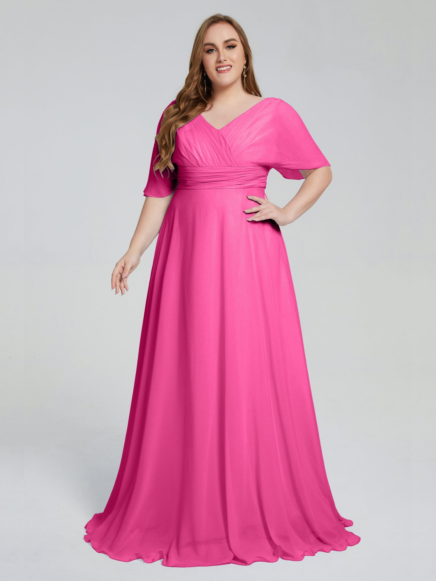Daniela Sweep Train Plus Size Bridesmaid Dresses with Sleeves